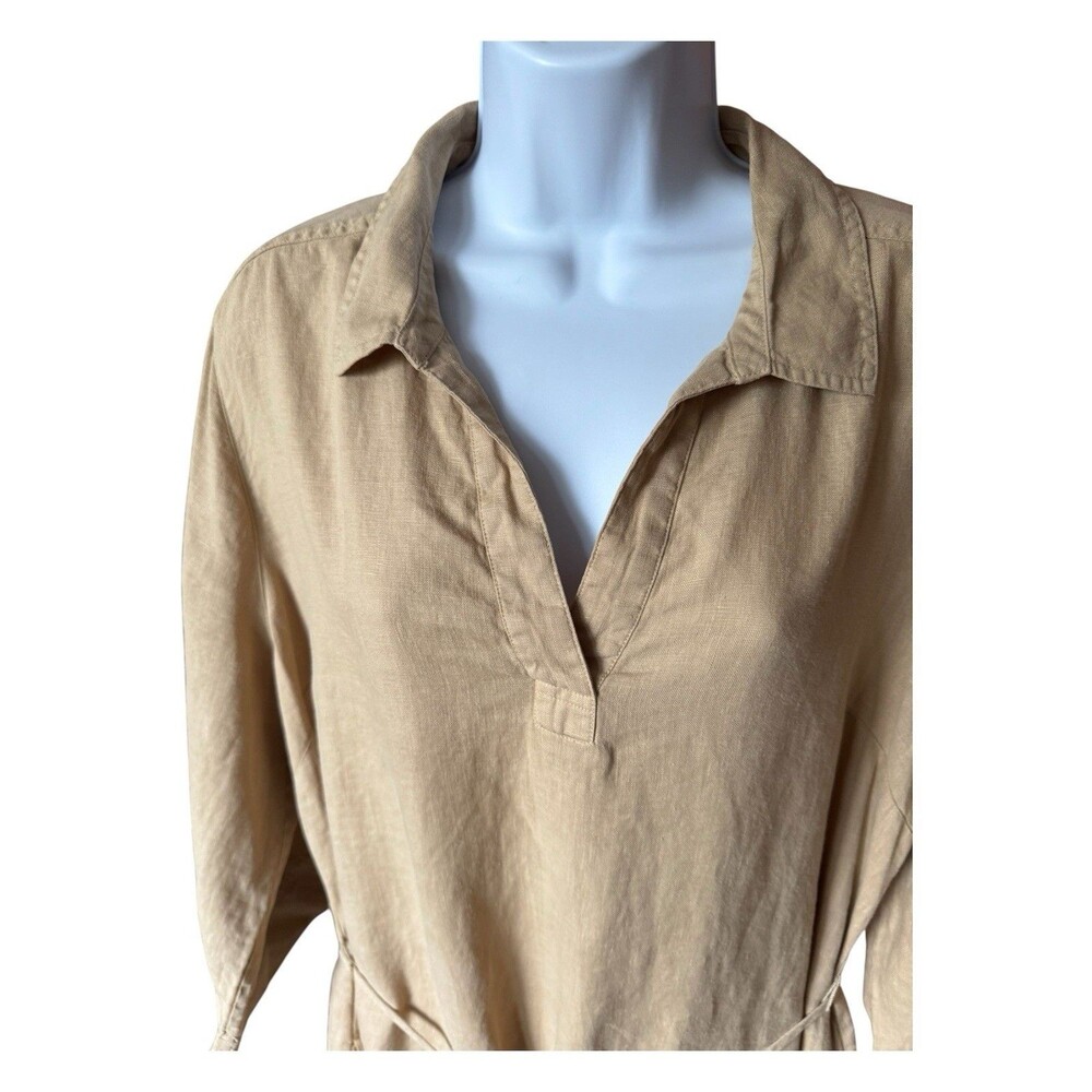 Tommy Bahama Two Palms Linen Shift Dress Natural Tan Large Beach Nautical Indie - Picture 4 of 9